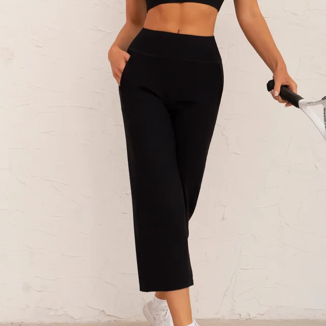 Yoga Wide leg Pants High Waist Straight Casual Trousers Black - Shop at LoveMi