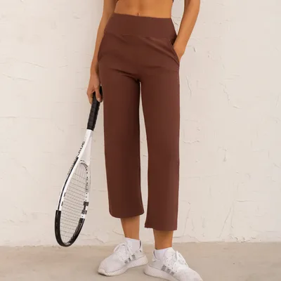 Yoga Wide leg Pants High Waist Straight Casual Trousers Cappuccino - Shop at LoveMi