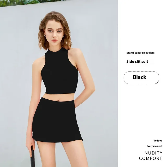 New Summer Quick drying Sleeveless A Line Skirt Suit Black - Shop at LoveMi