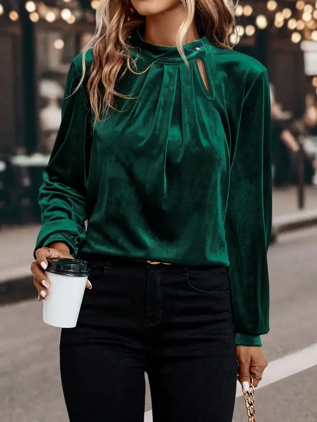 Women's Fashion Personality Velvet Long Sleeves Top Green - Shop at LoveMi
