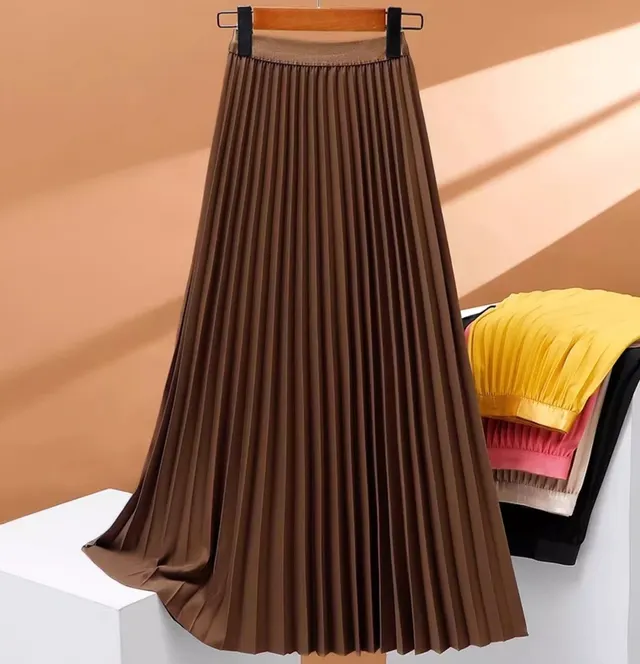 Fashion Women Solid Color Pleated Skirt Female Brown - Shop at LoveMi