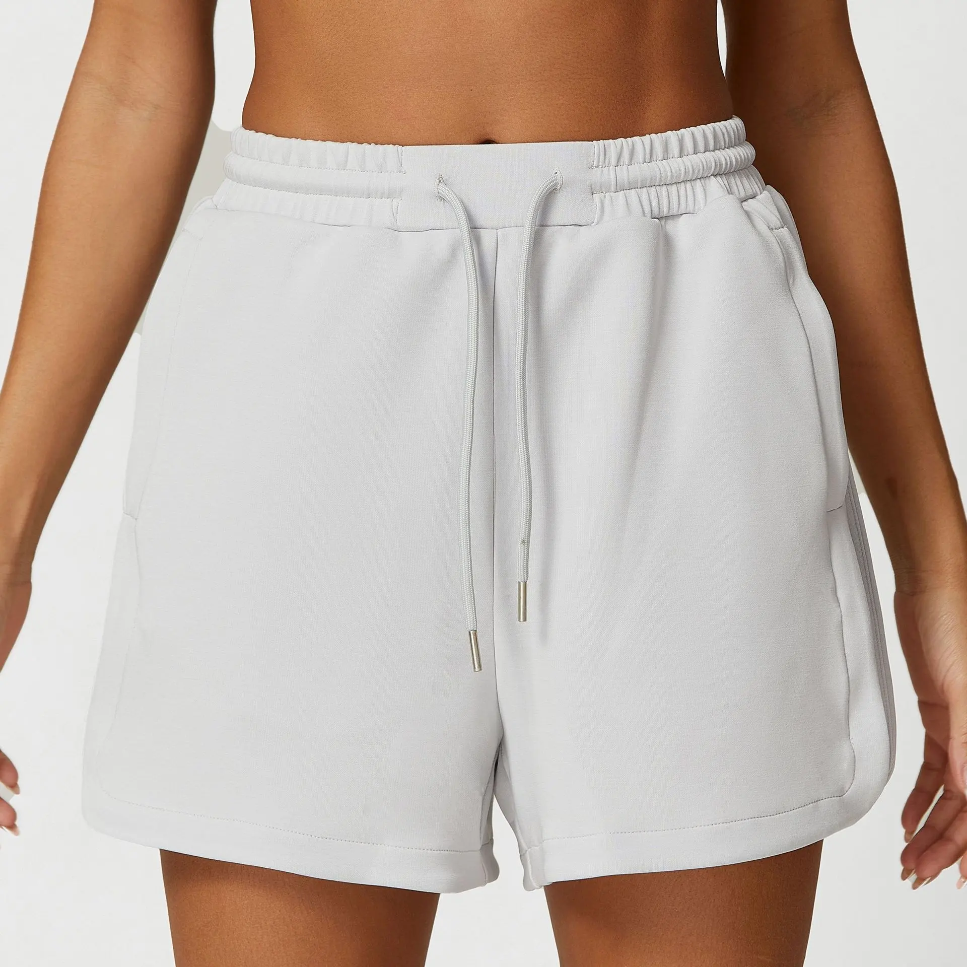 Modal Sports Half Zipper Collar Sleeveless Top - Silver Gray Shorts