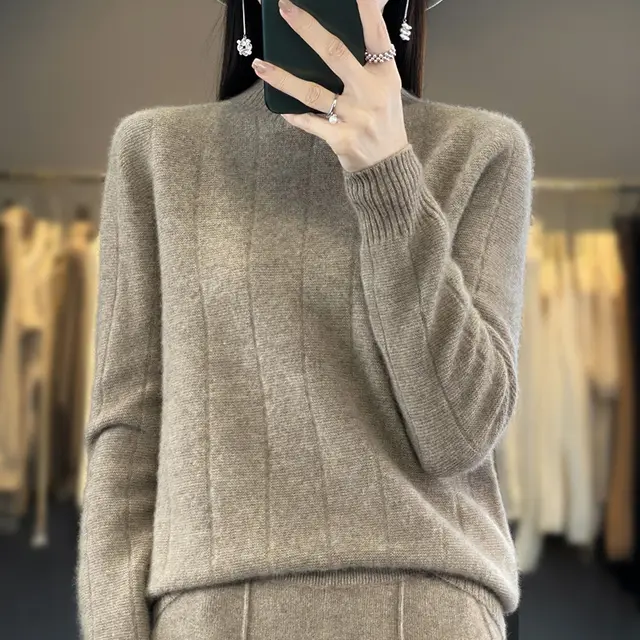 Women's Pullover Half Turtleneck Solid Color Knitted Comfortable Warm Sweater Purple Cashmere - Shop at LoveMi