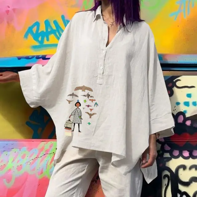 Batwing Clothes Loose Cotton And Linen Tops White Traveler - Shop at LoveMi
