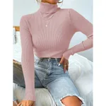 Turtleneck Sweater Pullover Knitted Top T-shirt - Pink