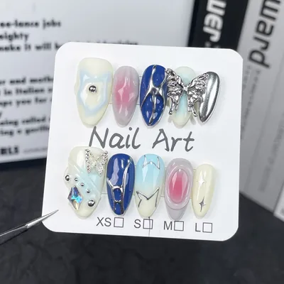 Sweet Cool Color Three dimensional Metal Butterfly Hand worn Armour Almond Finished Nail Beauty Patch Medium Almond - Shop at LoveMi