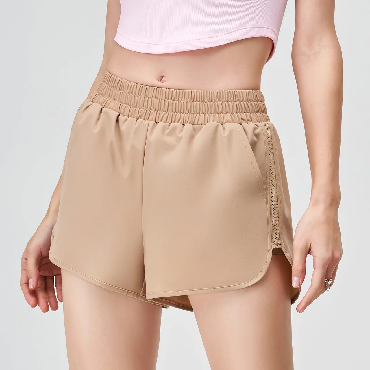Women's Loose Quick-drying High Waist Breathable Outdoor Casual Running Shorts - Cappuccino