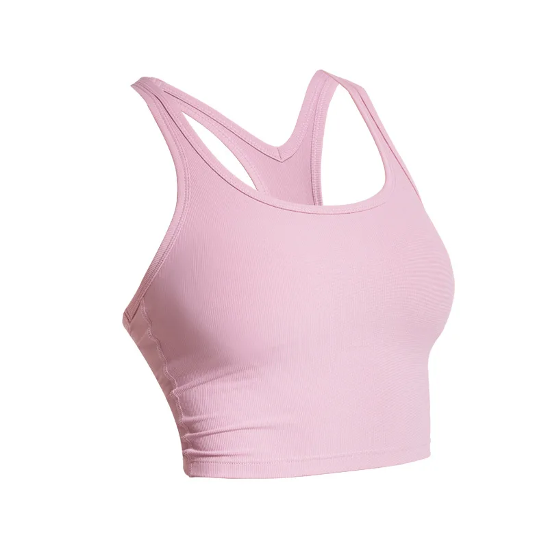 Women's Simple Solid Color Beauty Back Fashion Sports Vest Smoked Powder - Shop at LoveMi