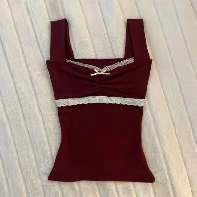 Women's Lace Bow Suspenders Tube Top Dark Red - Shop at LoveMi