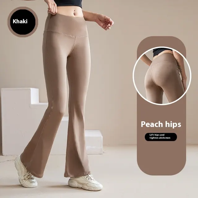 Casual Sports Pants Female High Elastic Nude Feel Absorption Quick drying Horn High Waist Anti curl Cocoa Color - Shop at LoveMi