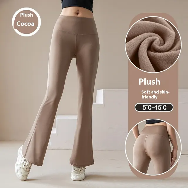 Casual Sports Pants Female High Elastic Nude Feel Absorption Quick drying Horn High Waist Anti curl Cocoa Ribbon Velvet - Shop at LoveMi