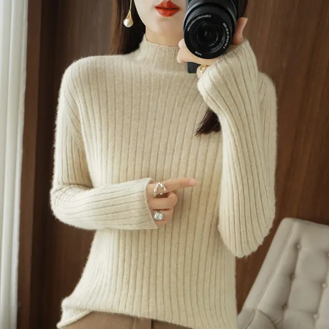 Simple Autumn And Winter Half high Collar Bottoming Shirt Women's Sweater Raw Velvet Rice - Shop at LoveMi