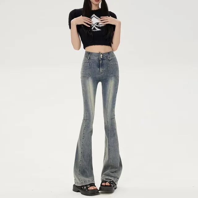 Button Light colored Lazy Literature And Art Women's Long Jeans Retro Blue - Shop at LoveMi