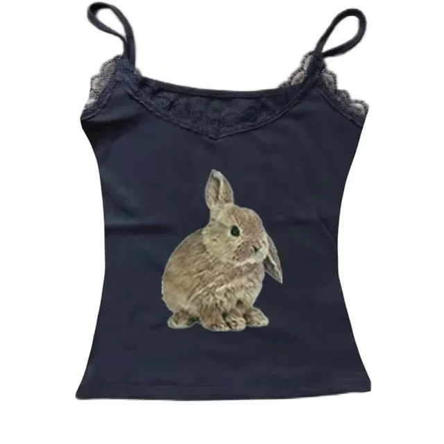 Cute Sweet Rabbit Printed Summer Sling Top Suit Black1 - Shop at LoveMi