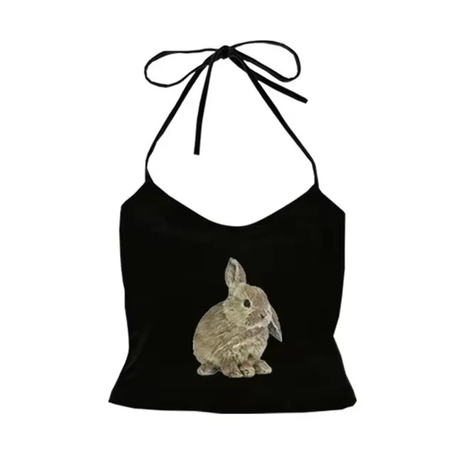 Cute Sweet Rabbit Printed Summer Sling Top Suit Black2 - Shop at LoveMi