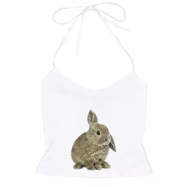 Cute Sweet Rabbit Printed Summer Sling Top Suit White3 - Shop at LoveMi