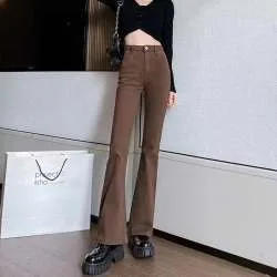 Slightly Flared Jeans Women's Retro Easy Matching High Waist Slimming Brown - Shop at LoveMi