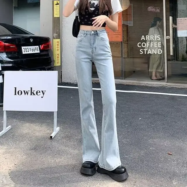 Slightly Flared Jeans Women's Retro Easy Matching High Waist Slimming Light Blue - Shop at LoveMi