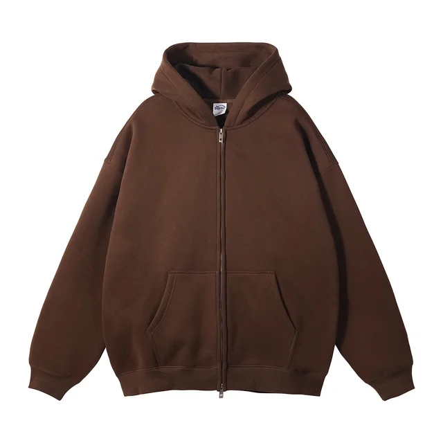 Fleece lined Thickened American Zipper Men's Sweater And Pants Sweater Coffee - Shop at LoveMi