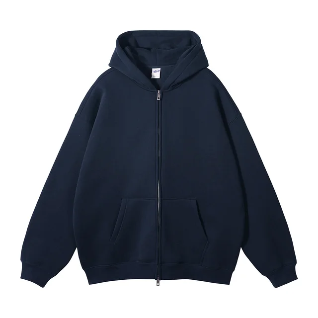 Fleece lined Thickened American Zipper Men's Sweater And Pants Sweater Dark Blue - Shop at LoveMi