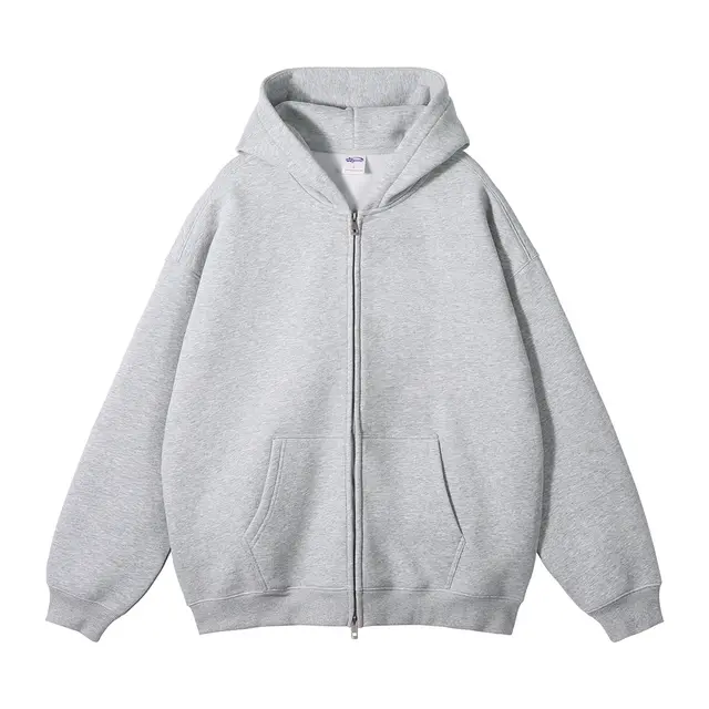 Fleece lined Thickened American Zipper Men's Sweater And Pants Sweatshirt Gray - Shop at LoveMi