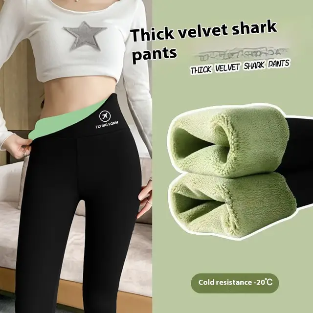 Women Autumn Winter Skinny Shark Pants Kids Casual Daily Sport Dance Thickened Trousers Winter Fashion High Waisted Sweatpants Black Green Velvet - Shop at LoveMi