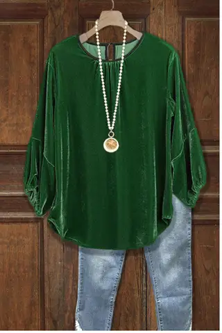All-matching Elegant Loose Long Sleeve Bottoming Shirt - Dark Green