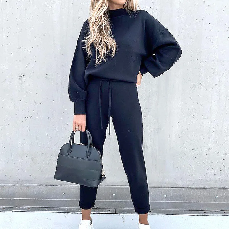 Autumn And Winter Long Sleeve Fleece Fashion Casual Sweater Suit Blue - Shop at LoveMi
