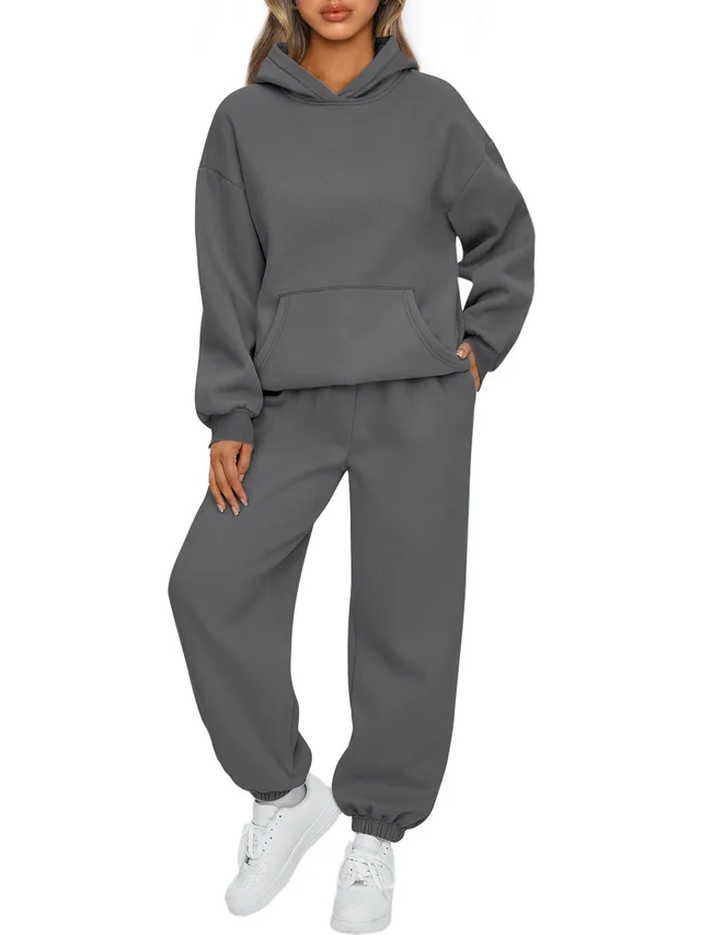 Autumn And Winter New Women's Casual Hooded Sportswear Long Pajama Set Graphite Color - Shop at LoveMi