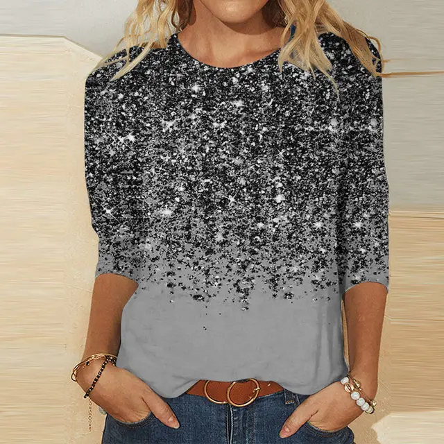Summer New 3d Digital Printed V neck Pullover T shirt 34 Sleeve Yqfxch2483 Style - Shop at LoveMi