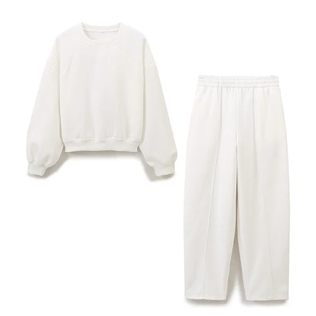 Flannel Sweater Elastic Waist Casual Straight Pants White - Shop at LoveMi
