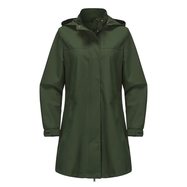 Removable Cap Waterproof Windbreaker Women's Solid Color Army Green - Shop at LoveMi