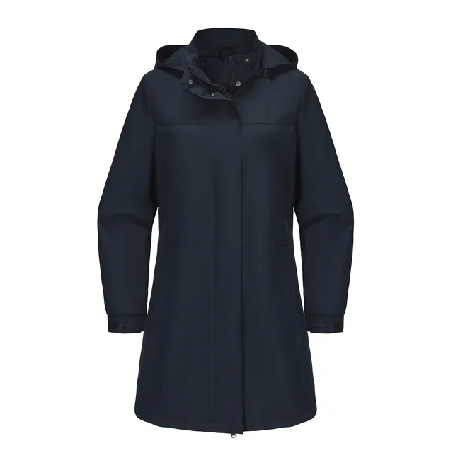 Removable Cap Waterproof Windbreaker Women's Solid Color Dark Blue - Shop at LoveMi
