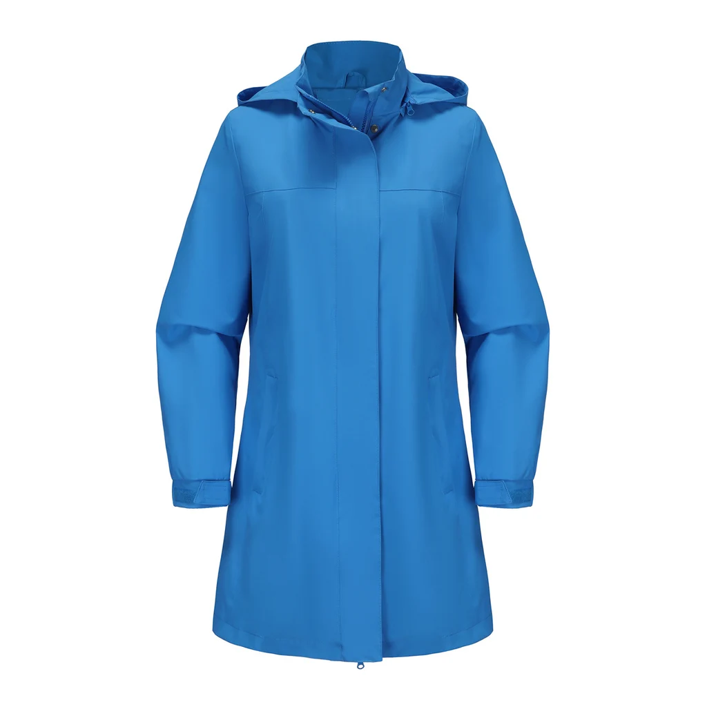 Removable Cap Waterproof Windbreaker Women's Solid Color - Dream Blue