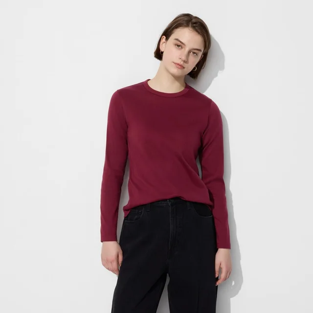 Women's Cotton Round Neck All matching Top 19 Wine Red - Shop at LoveMi