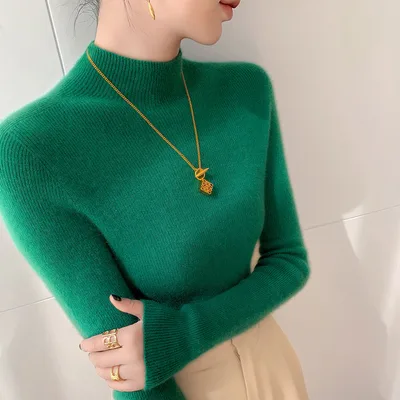 Half Turtleneck Cashmere Slim Top Sweaters Bottoming Shirt Grass Green - Shop at LoveMi