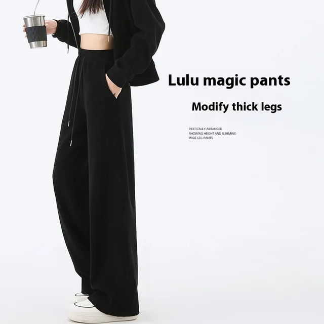 Chenille Wide leg Pants Women's Loose Casual Fleece Corduroy Black Small - Shop at LoveMi