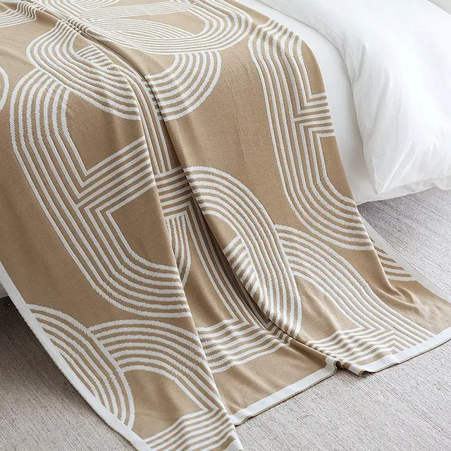 Nordic INS Geometric Simple And Light Luxury Style Knitted Blanket Khaki - Shop at LoveMi