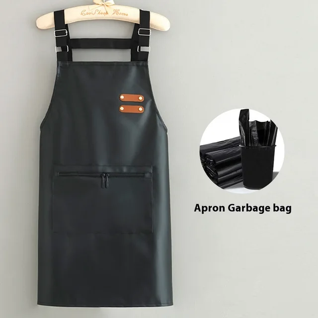 Leather PU Apron Soft Leather Waterproof Oil proof Cooking Pu Black 100 Garbage Bags - Shop at LoveMi