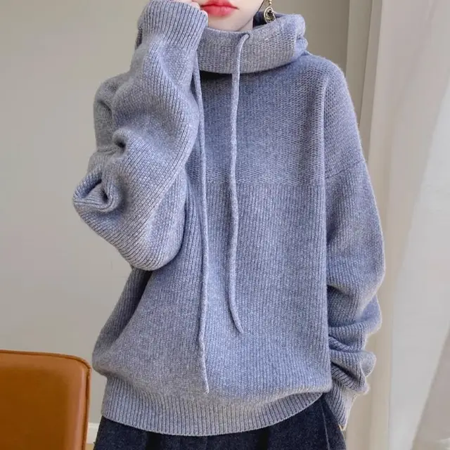 Women's Sweater Thicken Lazy Style All match Long sleeved Autumn Winter Warm Casual Sweater For Women Elegant Gray Thickness 750G - Shop at LoveMi