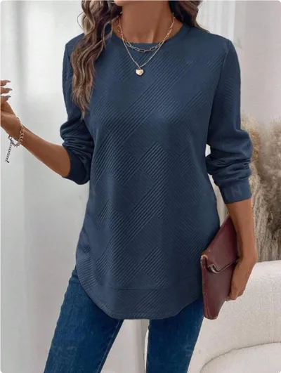 Women's Crew Neck Casual Long Sleeve Shirt Blue - Shop at LoveMi