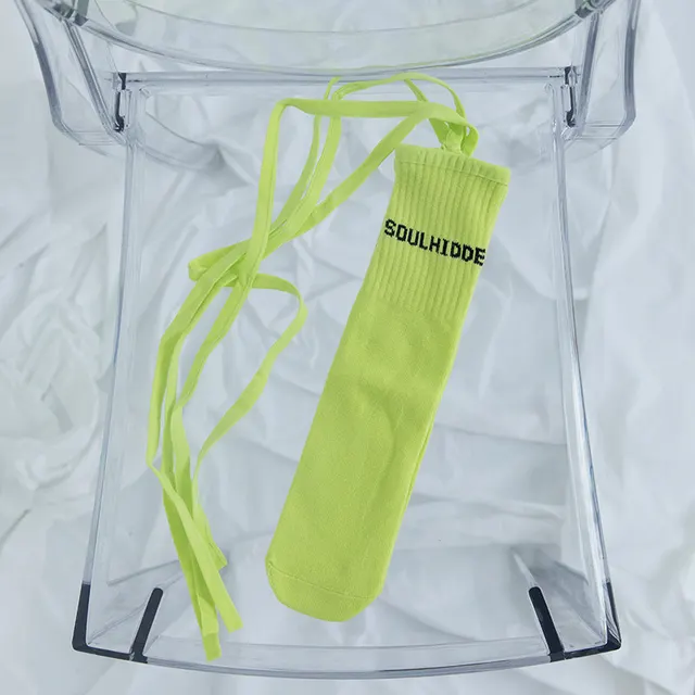 Autumn And Winter Cross Strap Socks Female Ins Eye catching Fashion No Heel Fluorescent Green - Shop at LoveMi