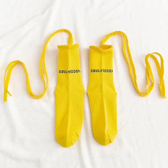 Autumn And Winter Cross Strap Socks Female Ins Eye catching Fashion Yellow - Shop at LoveMi