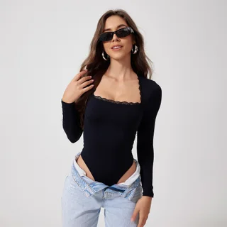 Long Sleeve Yoga Jumpsuit Women's Dance Sports Workout Clothes - Black