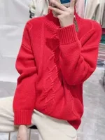Loose Thick Pullover High Purity Woolen Sweater For Women - Red