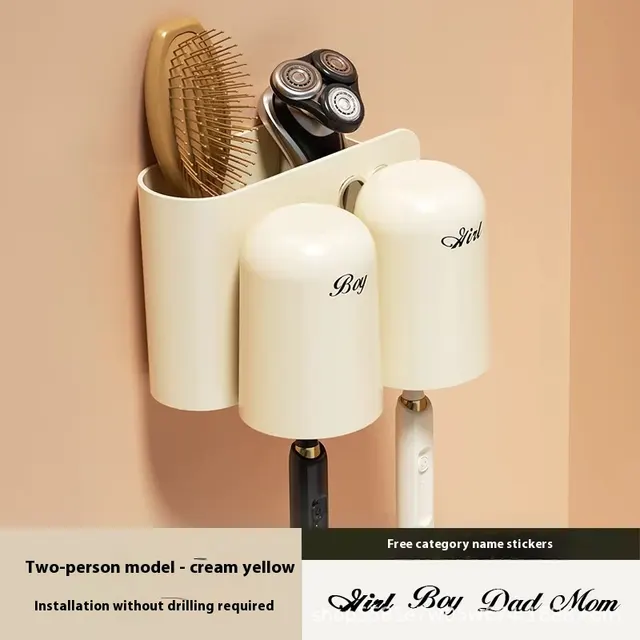 Toothbrush Holder Punch free Toilet Bathroom Mouthwash Cup Electric Toothpaste Box Wall Hanging Round Cup Milky Yellow - Shop at LoveMi