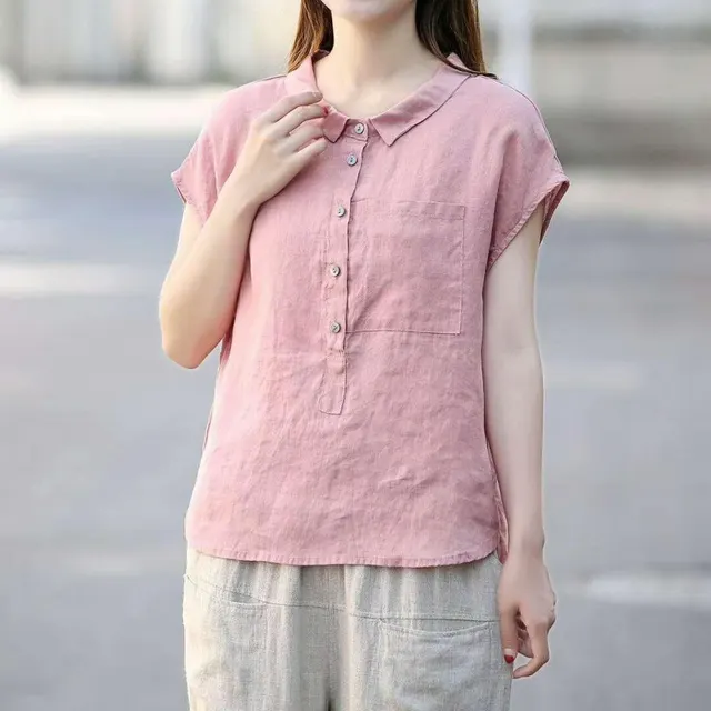 Summer New Short Sleeve Doll Collar Fashion Tops Pink - Shop at LoveMi