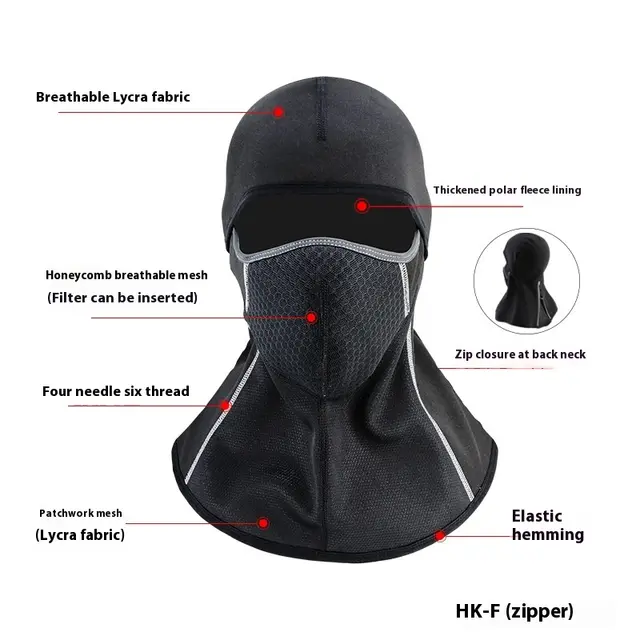 Winter Cycling Mask Warm Motorcycle Hood Outdoor Windproof Skiing Black5 - Shop at LoveMi