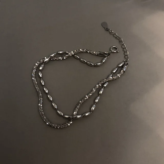 925 Silver Bracelet Starry Rice Grain Double layer Bracelet Sparkling Light Luxury High grade Sense Female Accessories White Gold Color - Shop at LoveMi