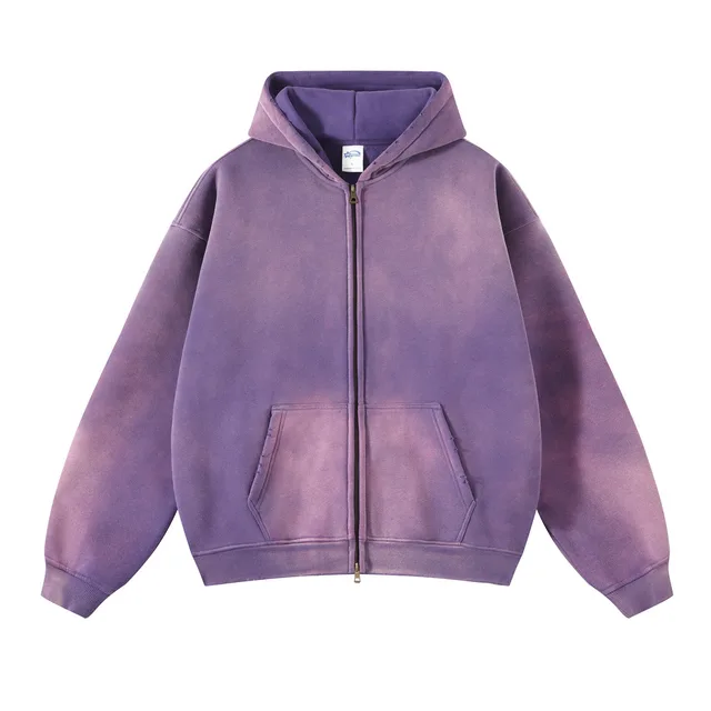 Spray Dyed Washed And Worn Zipper Sweater 2666 Purple - Shop at LoveMi